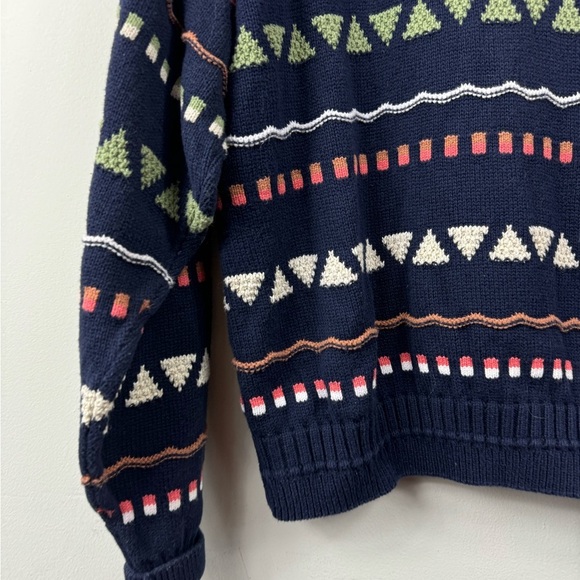 Vintage Jantzen Size XL Sweater Pullover Grandpa Geometric 80s 90s Blue - Picture 2 of 5